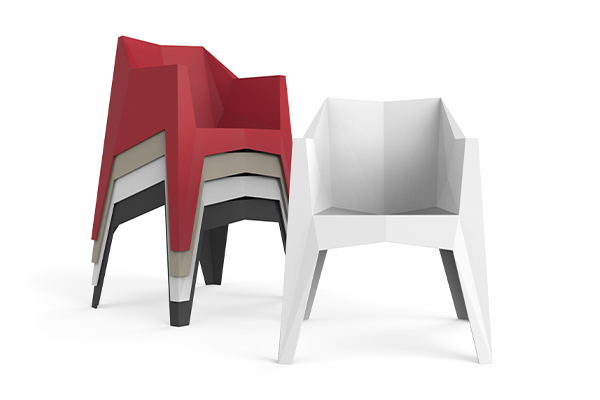 Efficiently stackable chair for adaptable seating solutions.
